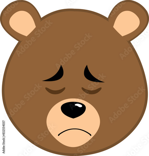 vector illustration face brown bear grizzly cartoon, with a sadness and regret expression