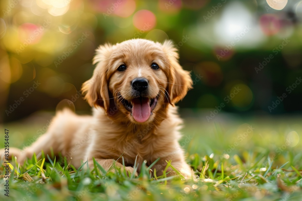 happy funny face cute puppy playing in garden happy funny face cute puppy playing in garden