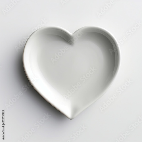 white heart dish on white background