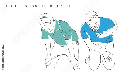hAND DRAWN LINE ART VECTOR OF A MAN SHOWING SIGNS OF CARDIAC ARREST. sHORTNESS OF BREATH AND CHEST PAIN