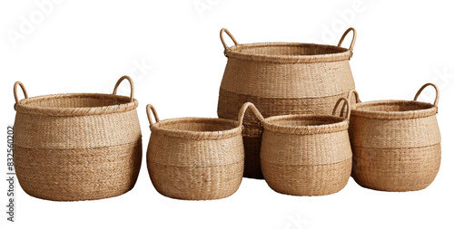 Woven Baskets, handmade wicker basket isolated on a transparent background