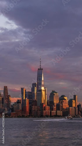 View to Lower Manhattan at sunset vertical video 