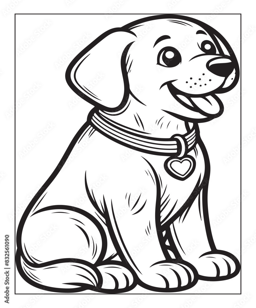 Fototapeta premium Cute cartoon puppy dog Black and white vector illustration for coloring page Ai generative