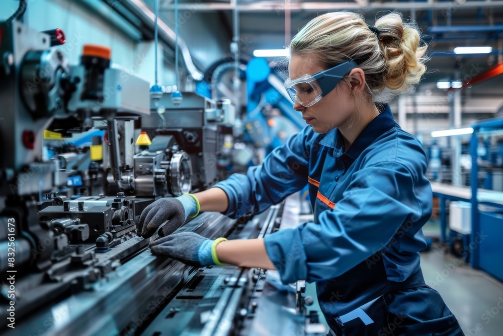 woman engineer working on a complex machine in a high-tech manufacturing plant woman engineer working on a complex machine in a high-tech manufacturing plant