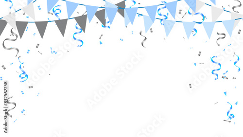 Bunting hanging banner Blue flag triangles and confetti elements decoration party