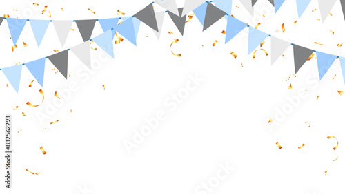 triangle pennants chain and confetti decoration for holiday party color concept. birthday, celebration, carnival and anniversary