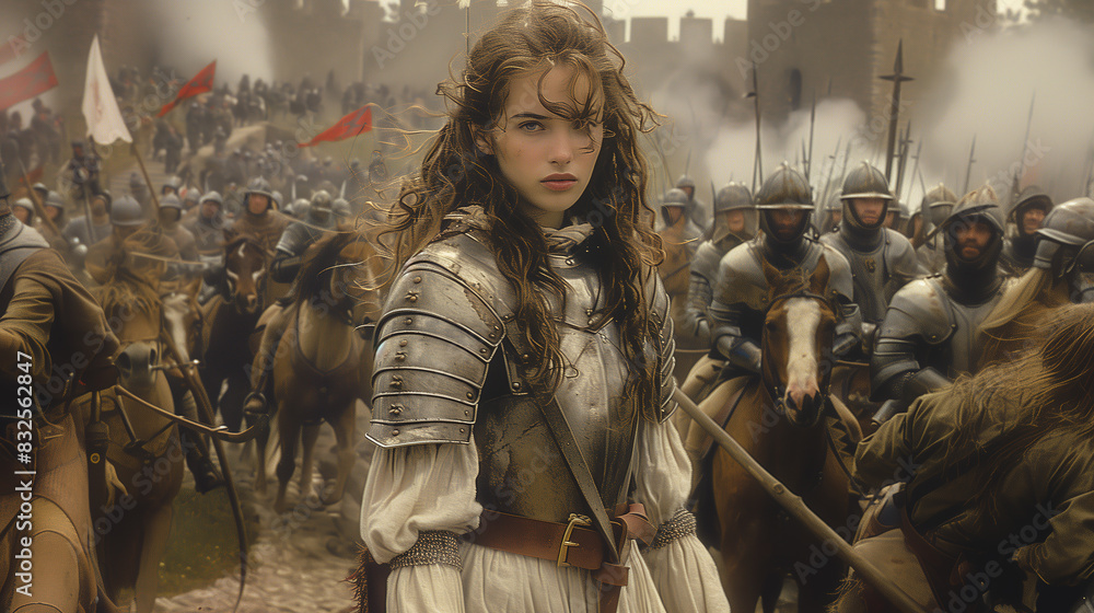 Fototapeta premium Joan of Arc Leading French Troops in Medieval Battle Scene