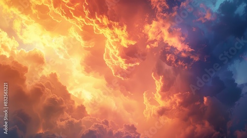 A sky filled with stunning, colorful clouds during sunset, with sunlight casting a warm, golden glow on the scene