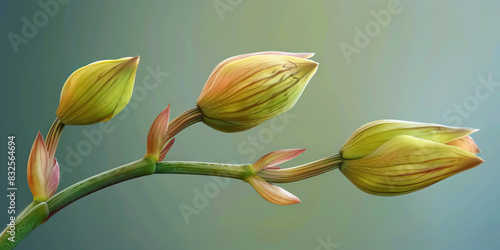 Orchid Flower Bud Development: Close-up view of developing orchid flower buds, showcasing stages from bud initiation to blooming