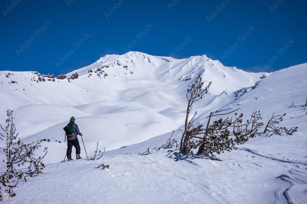 Backcountry skier on Mount Shasta Backcountry skier on Mount Shasta