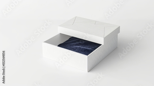 a luxurious, rectangular packaging box with a white matte finish and subtle embossed geometric patterns, displayed in a high-end online store setting with minimalist design