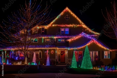 Christmas home decorated with lights. © sarmad