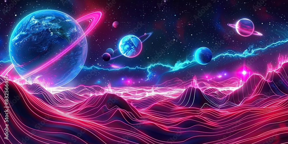 a image of a futuristic landscape with planets and mountains a image of a futuristic landscape with planets and mountains