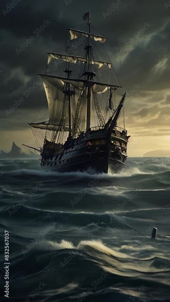 Ship in the Ocean, Horror Theme with Pirate Boat, using generative ai Ship in the Ocean, Horror Theme with Pirate Boat, using generative ai