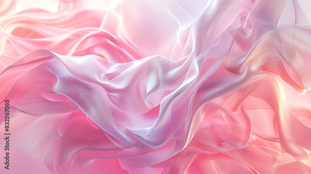 An abstract fluid shapes, flowing fabric-like textures in soft pink and white tones. An abstract fluid shapes, flowing fabric-like textures in soft pink and white tones.