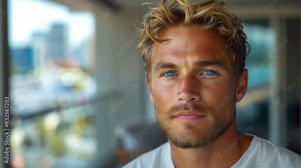 Handsome Blond Man Smile on the Street in Casual Clothing Handsome Blond Man Smile on the Street in Casual Clothing