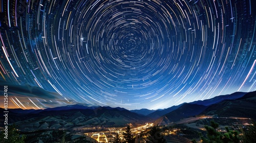 A time-lapse photo of the night sky  showing the movement of stars and the rotation of the Earth