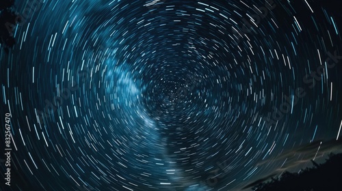 A time-lapse photo of the night sky  showing the movement of stars and the rotation of the Earth