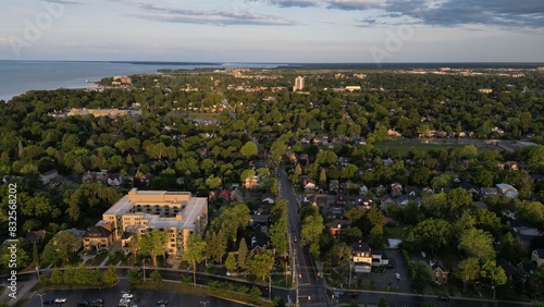 view of the city green trees aerial 