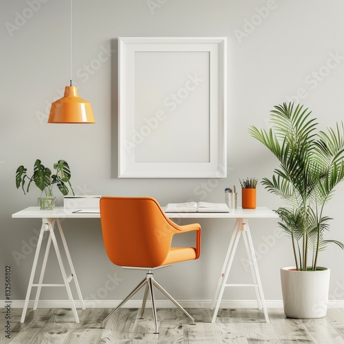 Minimalist office with orange accents photo