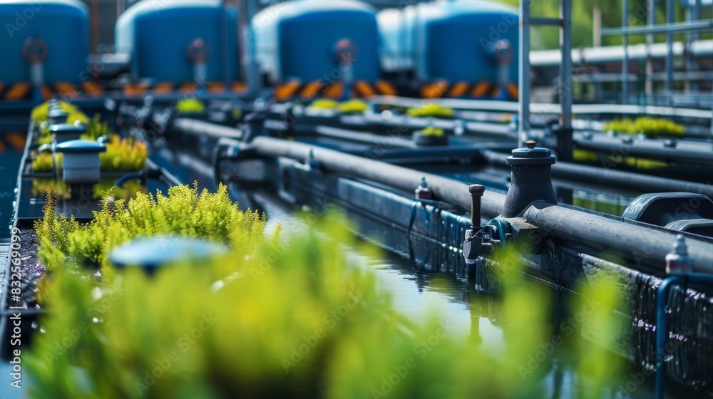 Naklejka premium A system of tubes and pipes connecting different tanks and plant beds