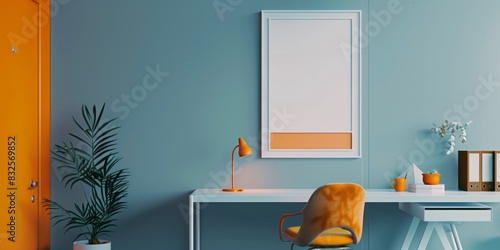 Minimalist office with orange accents photo