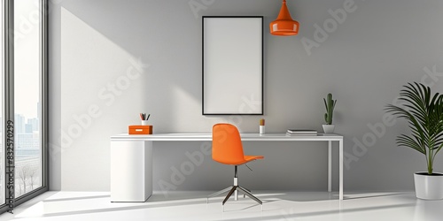 Minimalist office with orange accents photo