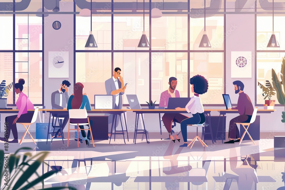 Diverse group of people working in a modern office. Diverse group of people working in a modern office.