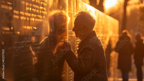 An elderly couple is visiting the Vietnam Veterans Memorial in Washington, D.C. photo
