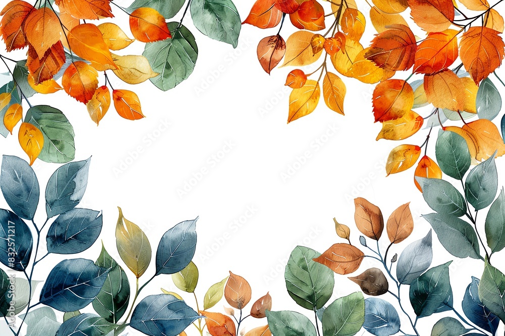 Watercolor autumn leaves frame with copy space. Watercolor autumn leaves frame with copy space.