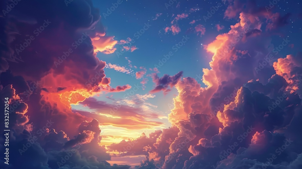 The beautiful transition of day to night, with clouds glowing in the twilight, lit by the remnants of sunlight The beautiful transition of day to night, with clouds glowing in the twilight, lit by the remnants of sunlight