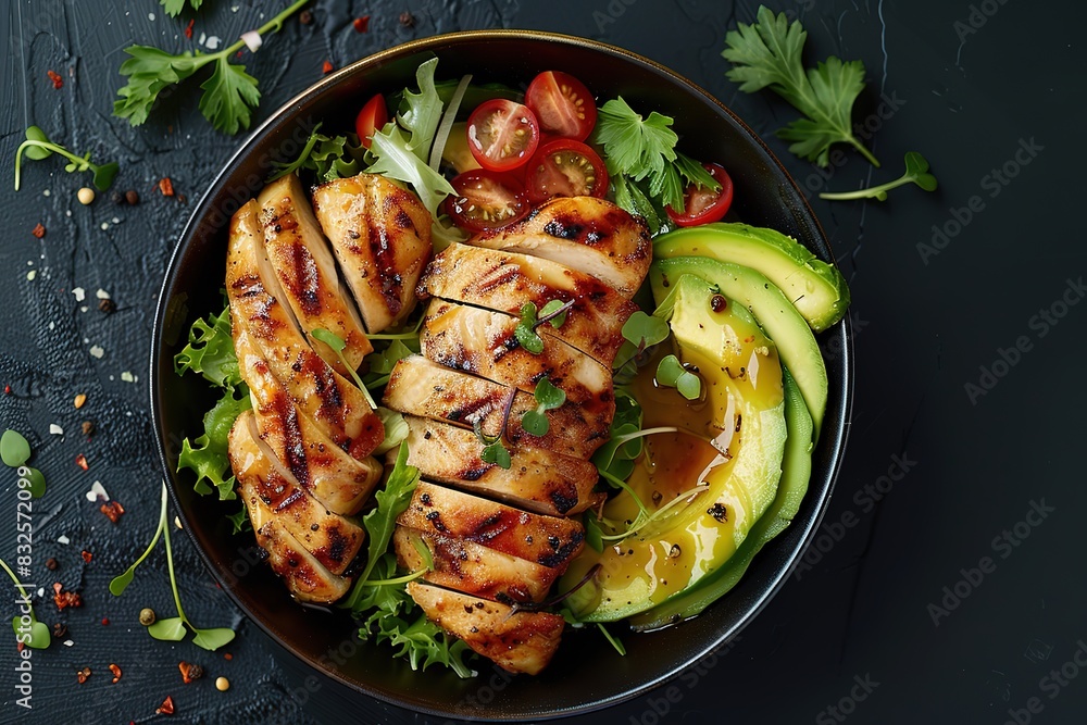 Grilled meat dish concept for healthy lifestyle or weight loss in natural food fast diet Grilled meat dish concept for healthy lifestyle or weight loss in natural food fast diet