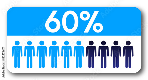 60 percent people icon vector graphic, Man pictogram concept, 60/100. Vector Male Icon and 60% Symbol