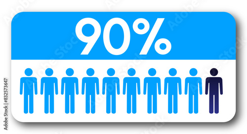 90 percent people icon vector graphic, Man pictogram concept, 90/100. Vector Male Icon and 90% Symbol