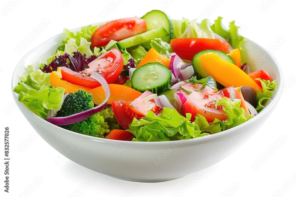Vibrant salad with mixed vegetables in a white bowl Vibrant salad with mixed vegetables in a white bowl