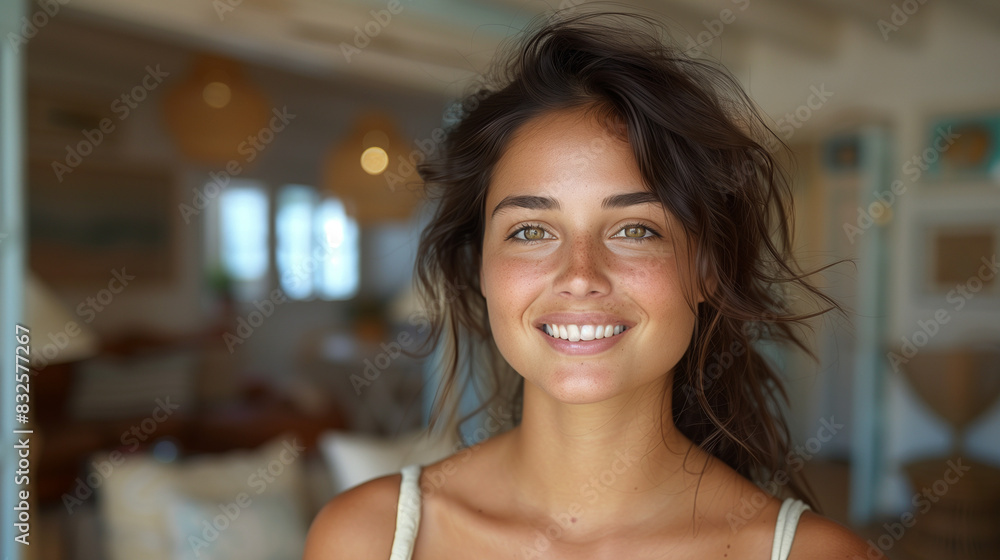 Brunette Curly Woman Looking at Camera Brunette Curly Woman Looking at Camera
