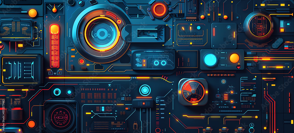 technological progress flat design top view futuristic theme cartoon drawing vivid color scheme. technological progress flat design top view futuristic theme cartoon drawing vivid color scheme.