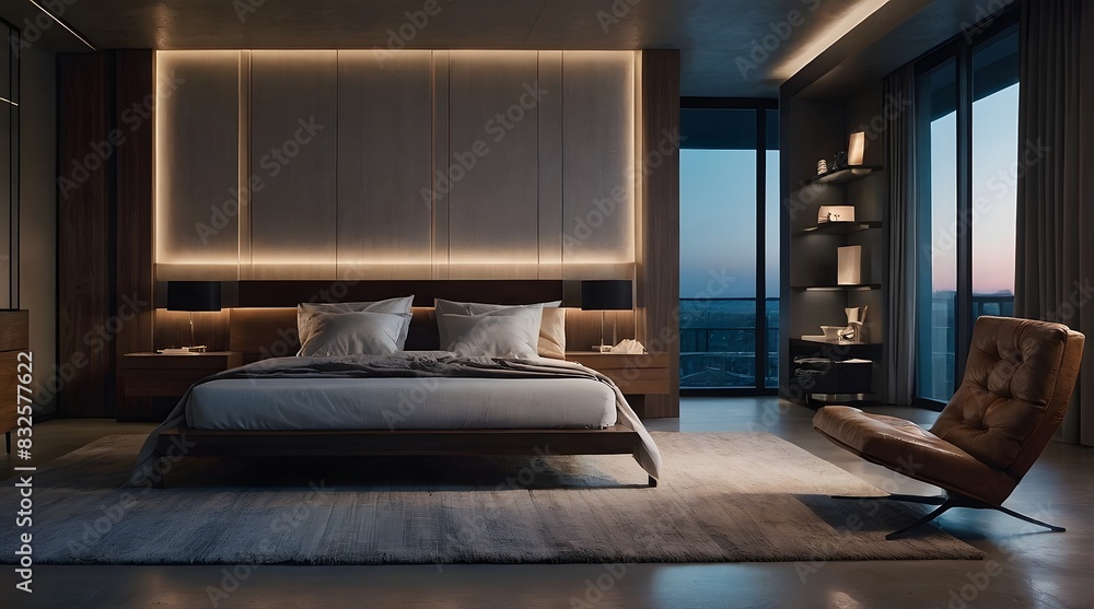 Fototapeta premium modern and minimal bedroom interior design, contemporary interior design, 3D render, cinematic lighting
