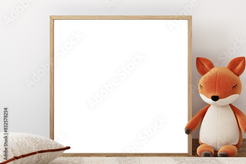 Mock up frame in kids room, 3d render	
