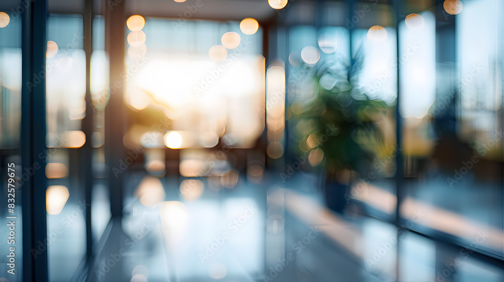 Beautiful blurred background of a light modern office interior with panoramic windows and beautiful lighting. Beautiful blurred background of a light modern office interior with panoramic windows and beautiful lighting.