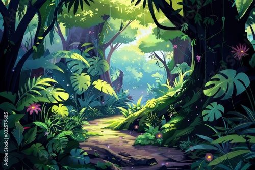 a tranquil and serene jungle atmosphere