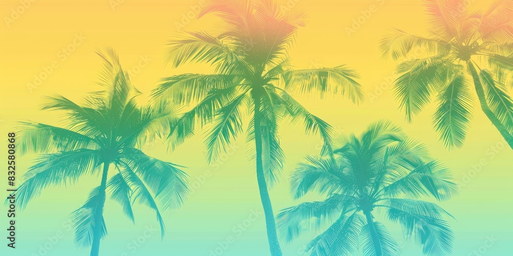 a image of a group of palm trees against a yellow and blue sky a image of a group of palm trees against a yellow and blue sky