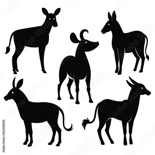 Set of Bongo animal black silhouettes vector on white background