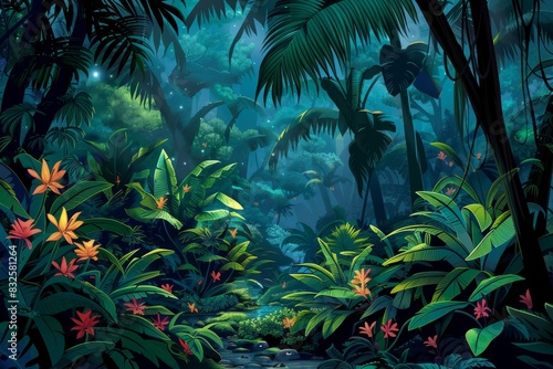 a vibrant and peaceful jungle environment