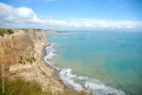 Huge clay cliffs along coast of Cape Kidnappers