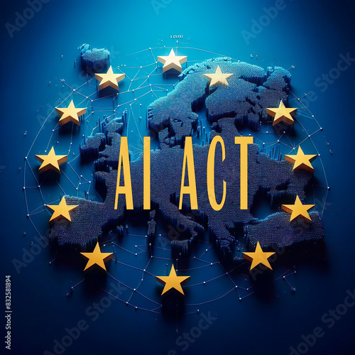 Illustration saying AI ACT, which is the regulation of the EU to to establish harmonized rules for AI systems.