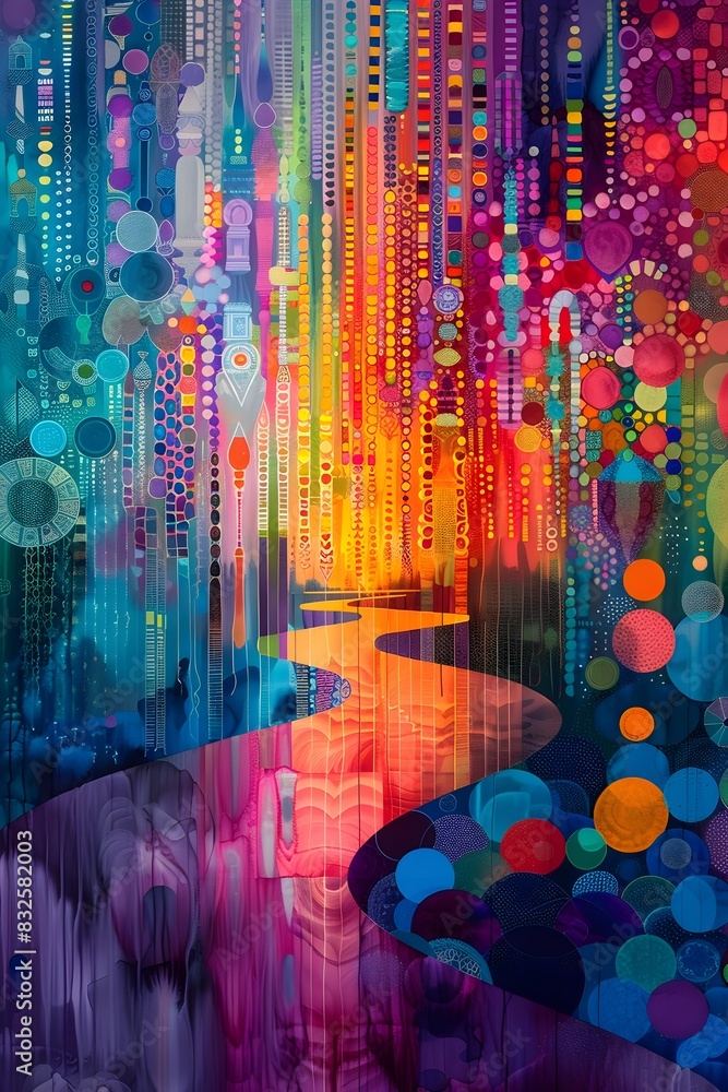 Obraz premium Vibrant Abstract Art A Cultural Tapestry Celebrating Ramadan and Eid Traditions