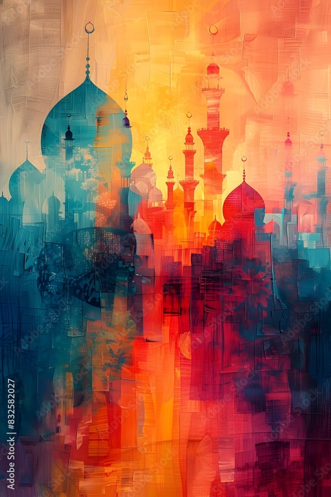 Vibrant Abstract Art Celebrating the Diverse Traditions of Ramadan and Eid