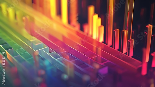 A dynamic bar graph showcasing the performance of various stock market sectors  with distinct bars representing growth and decline  captured with high-definition precision.