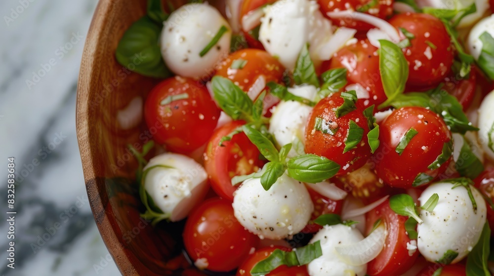 Mozzarella ball and basil Caprese salad Mozzarella ball and basil Caprese salad